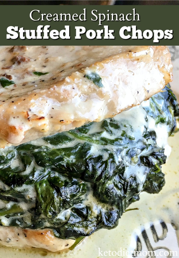 Are you looking for a hearty and delicious low carb dinner idea? This Creamed Spinach Stuffed Pork Chops recipe is the perfect keto meal.
