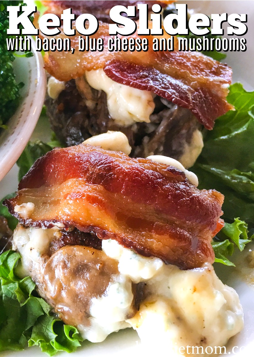 Keto sliders are an easy low carb meal that can be put together quickly. This gluten free keto slider recipe features grassfed beef, uncured back, blue cheese and mushrooms!