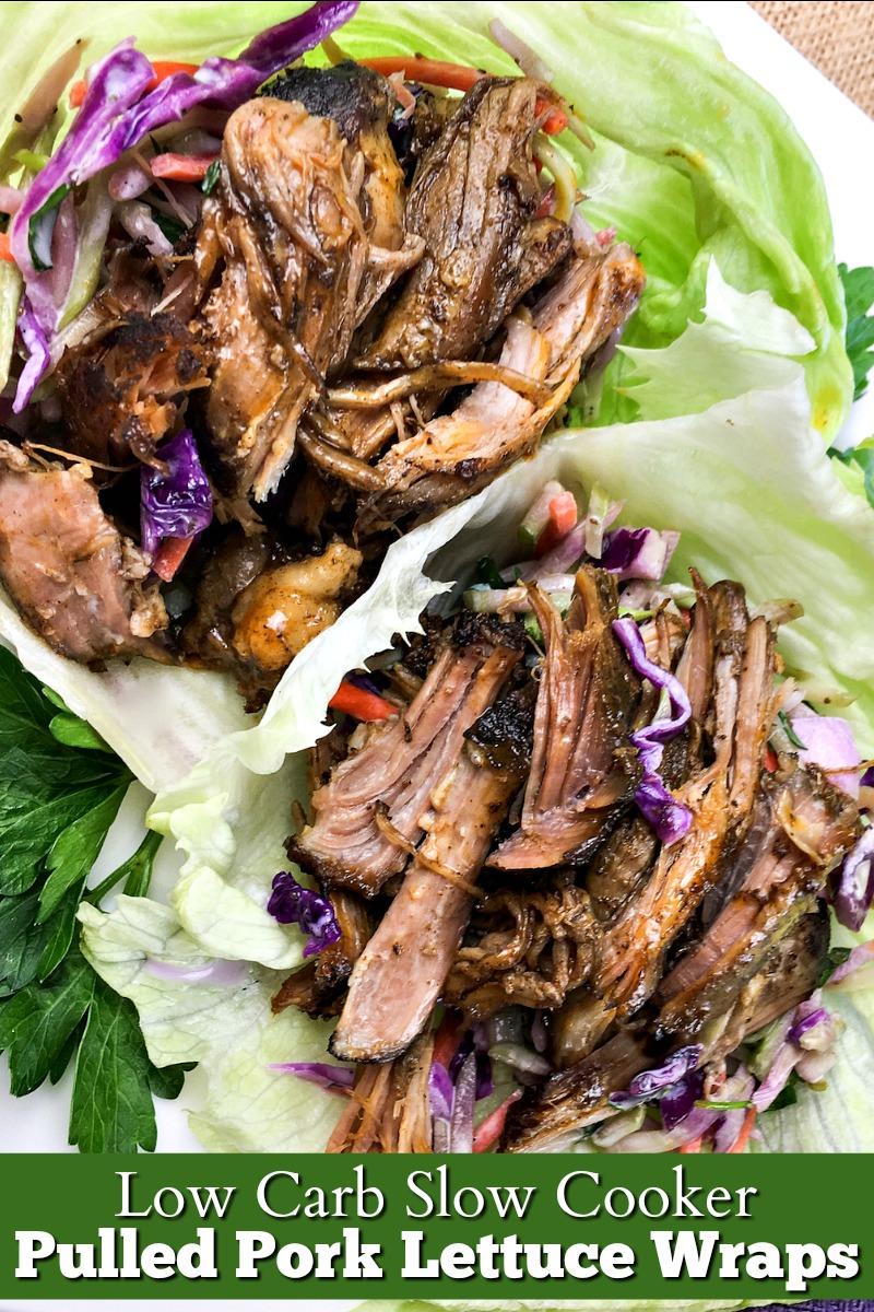 Are you looking for a delicious low carb meal idea to make in your crockpot? This low carb slow cooker pulled pork lettuce wraps recipe is keto diet friendly, delicious and almost effortless for ketogenic dinners!